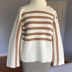 Ann Taylor Cream and Brown Striped Turtleneck Sweater